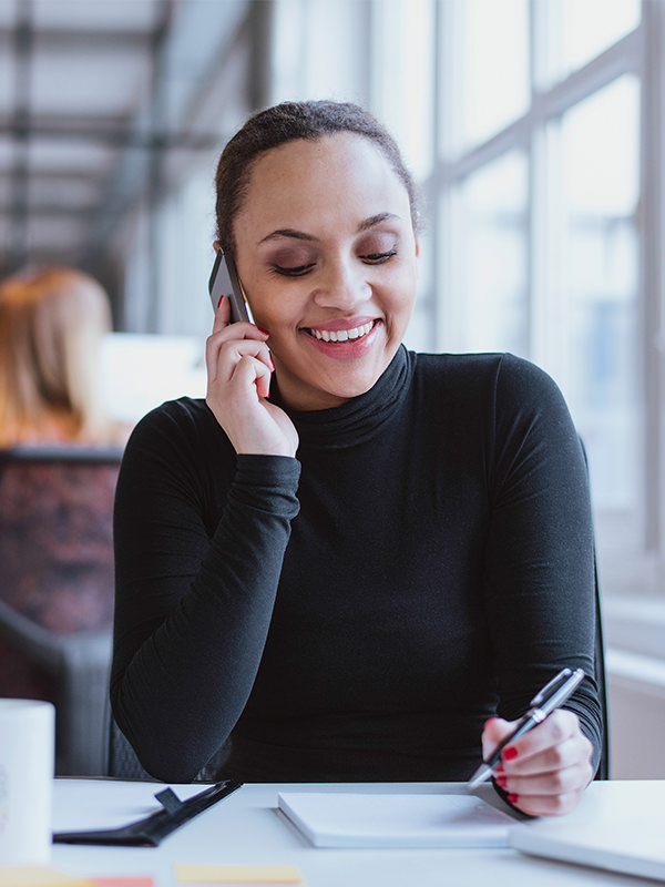 Woman Smiling on Phone Woman Smiling on Phone